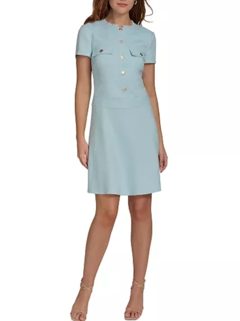 NWT Tommy Hilfiger Light Blue Tweed Short Sleeve Midi Dress